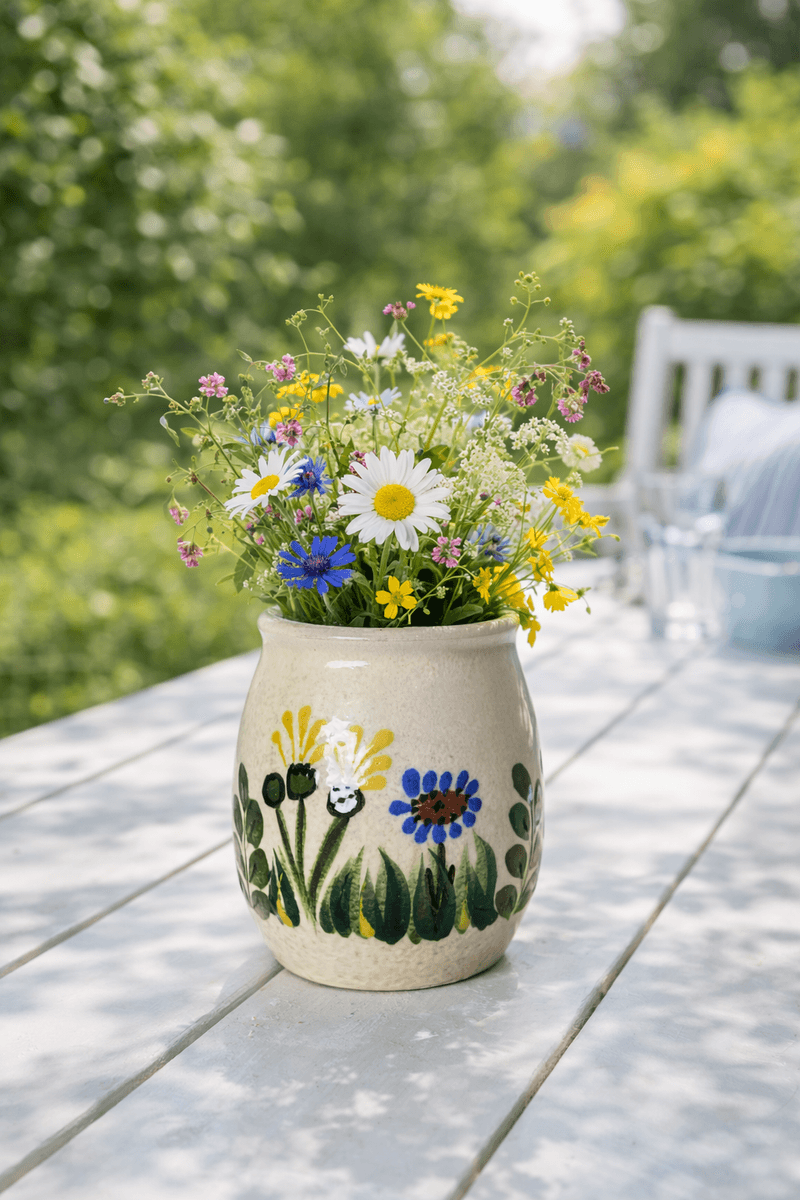 Liten krukke / vase med blomsterdekor